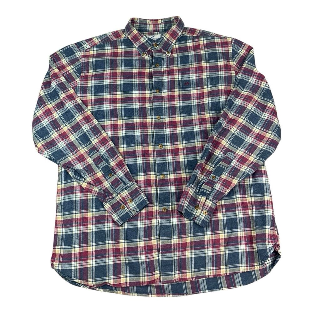 Southern Tide Men's LS Button Down Flannel Shirt, Red White & Blue Plaid Size XL